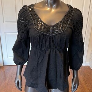 Guess by Marciano Black Long Sleeve Crochet Boho Top Size S